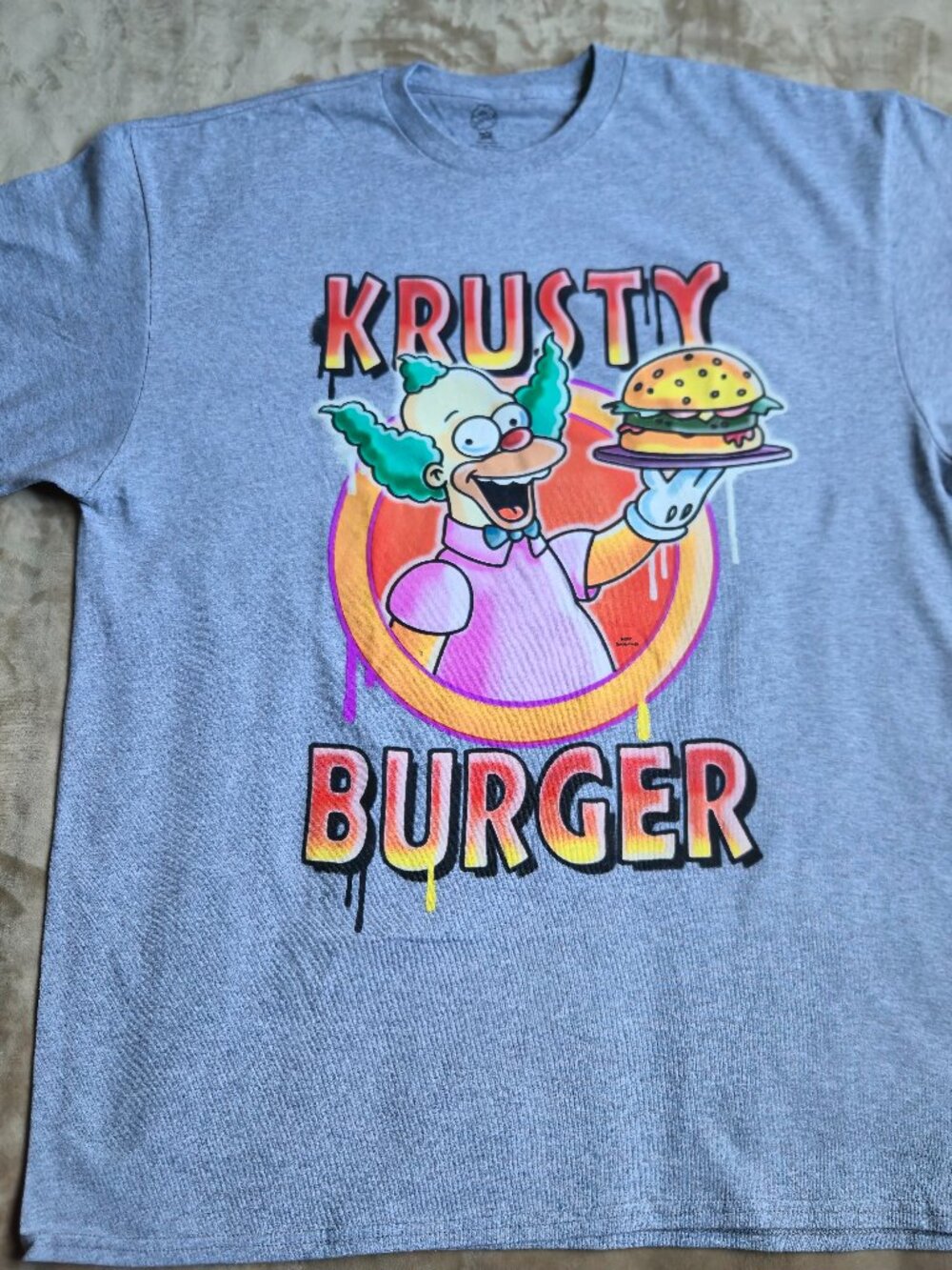 NWOT The Simpsons Krusty Burger Graphic T-Shirt Heather Gray Men's XL